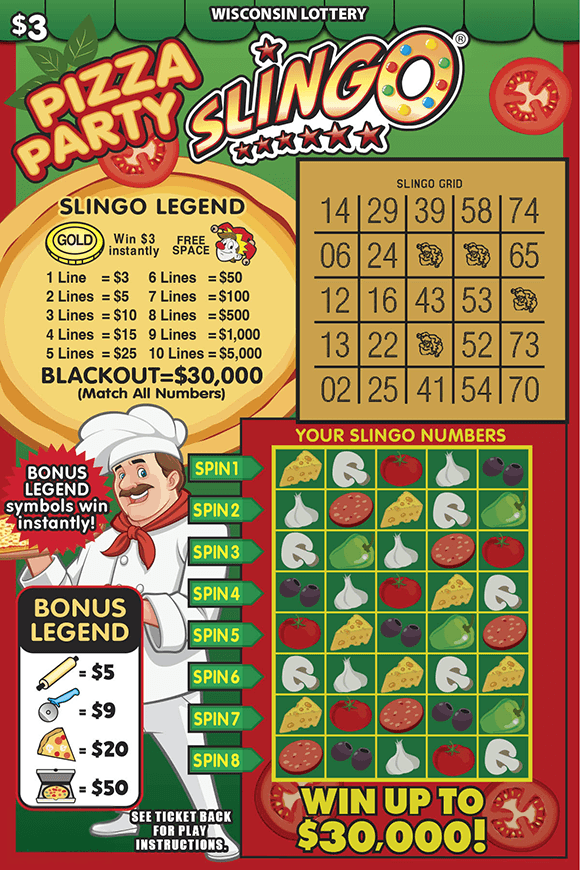 PIZZA PARTY SLINGO scratch-off ticket