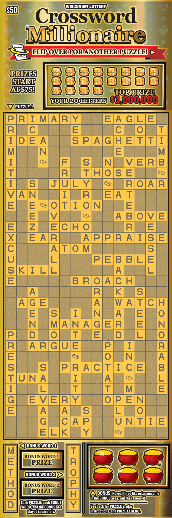 CROSSWORD MILLIONAIRE scratch-off ticket