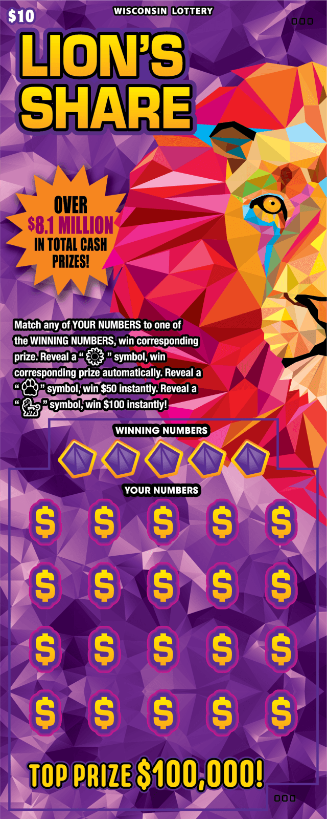 LIONS SHARE scratch-off ticket