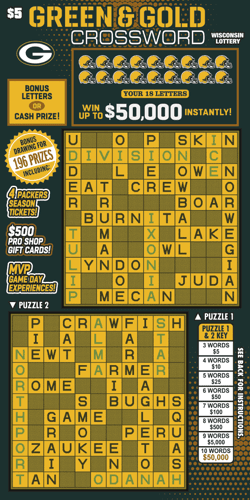 GREEN & GOLD CROSSWORD scratch-off ticket