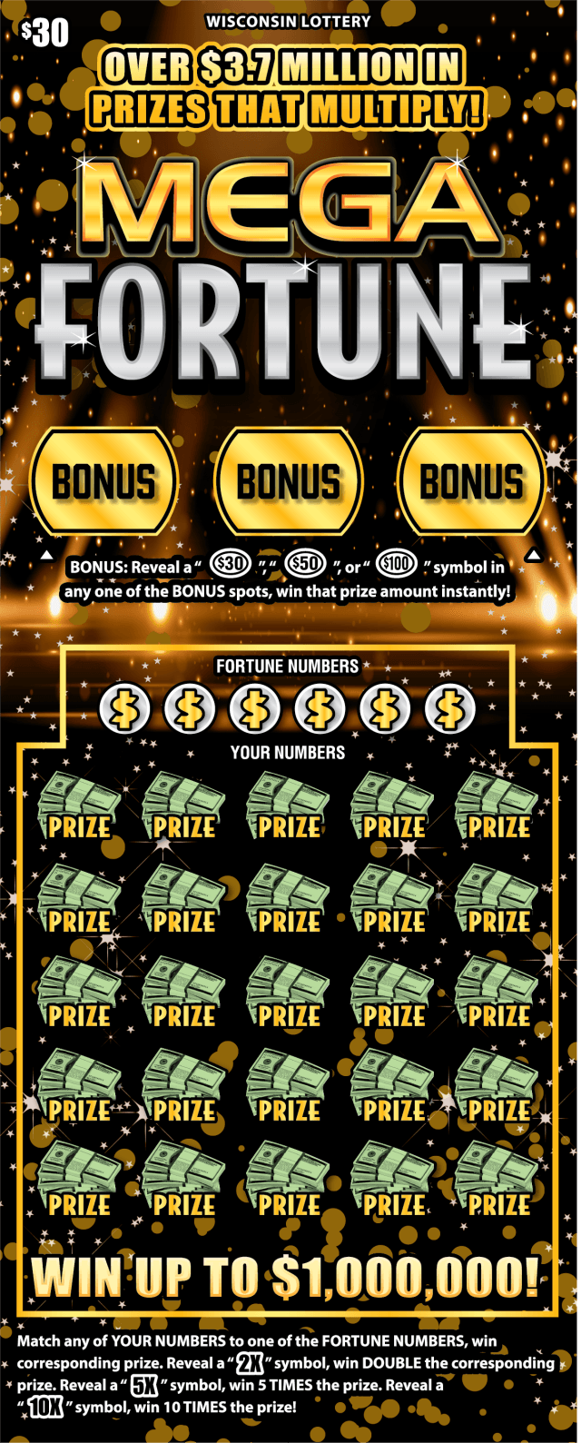 MEGA FORTUNE scratch-off ticket