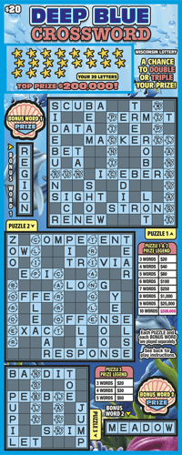 DEEP BLUE CROSSWORD scratch-off ticket