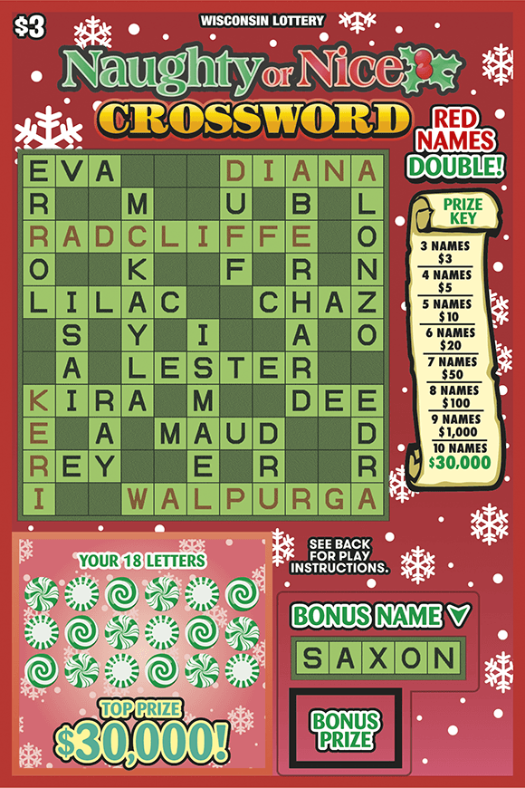 NAUGHTY OR NICE CROSSWORD scratch-off ticket