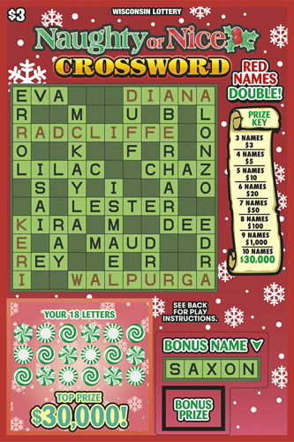 NAUGHTY OR NICE CROSSWORD scratch-off ticket