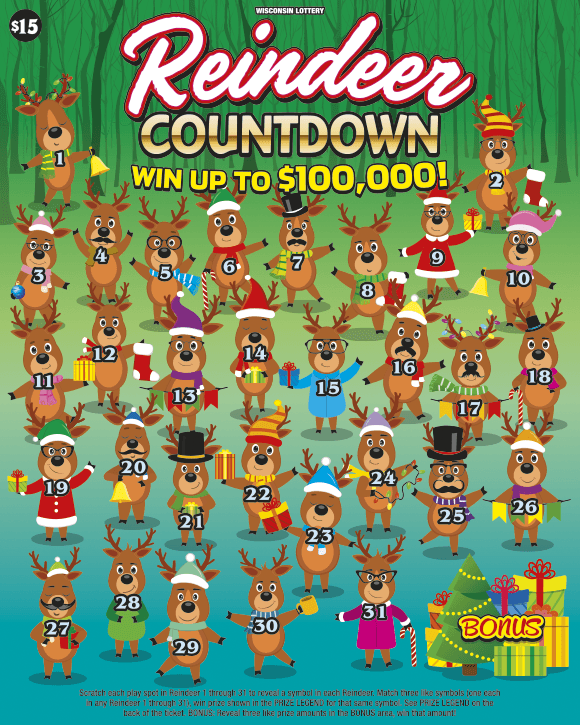 REINDEER COUNTDOWN scratch-off ticket