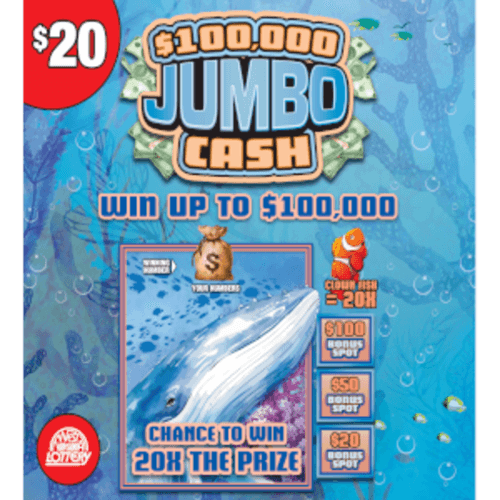 $100,000 JUMBO CASH scratch-off ticket
