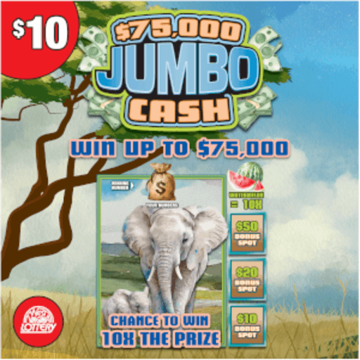 $75,000 JUMBO CASH scratch-off ticket