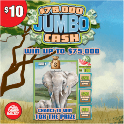 $75,000 JUMBO CASH scratch-off ticket