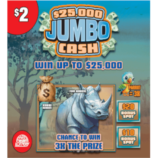 $25,000 JUMBO CASH scratch-off ticket