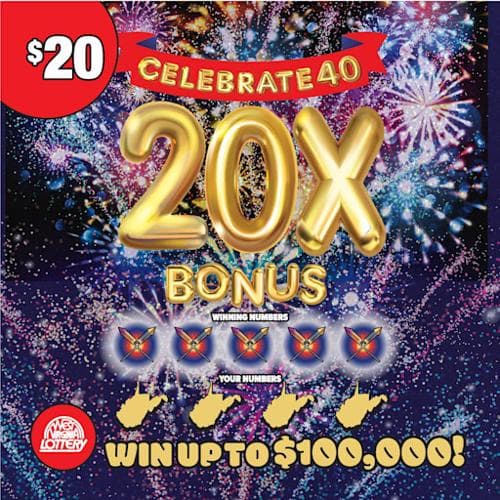 CELEBRATE 40 20X scratch-off ticket