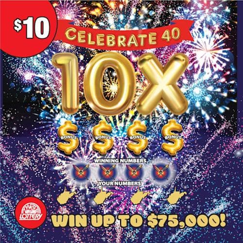 CELEBRATE 40 10X scratch-off ticket