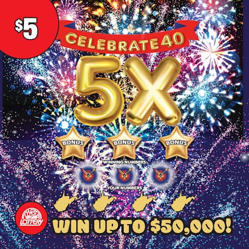 CELEBRATE 40 5X scratch-off ticket