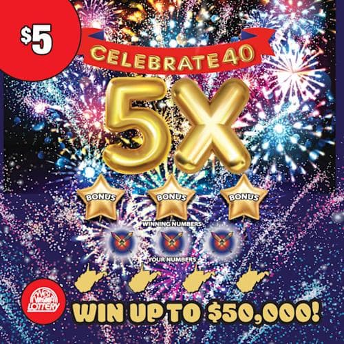 CELEBRATE 40 5X scratch-off ticket