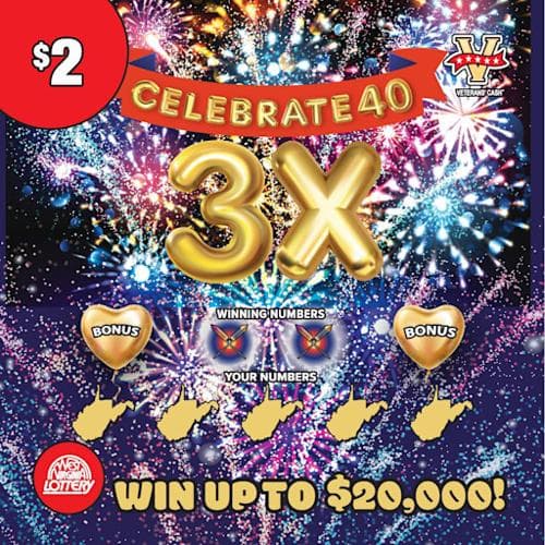 CELEBRATE 40 3X scratch-off ticket