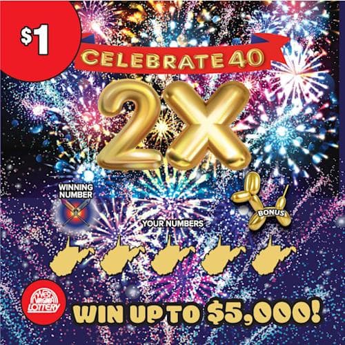 CELEBRATE 40 2X scratch-off ticket