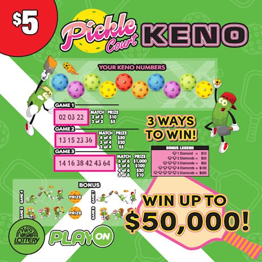 PICKLE-GRAFFITI-BOW WOW-JALAPENO KENO scratch-off ticket