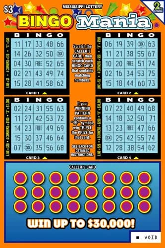 Bingo Mania scratch-off ticket