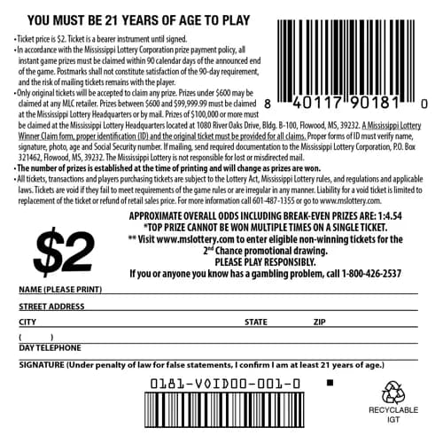 Emerald Green scratch-off ticket