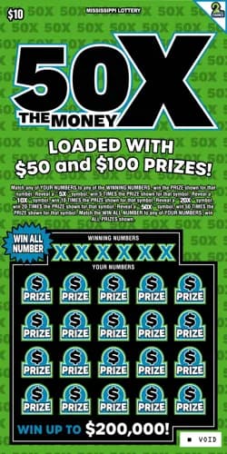 50X The Money scratch-off ticket
