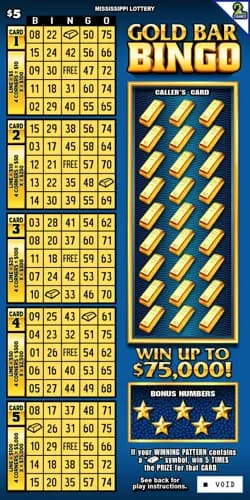 Gold Bar Bingo scratch-off ticket