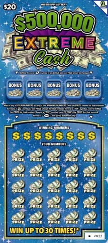$500,000 Extreme Cash scratch-off ticket