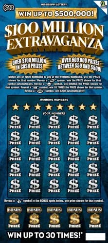 $100 Million Extravaganza scratch-off ticket