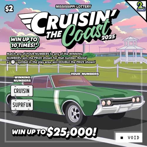 Cruisin’ the Coast 2025 scratch-off ticket