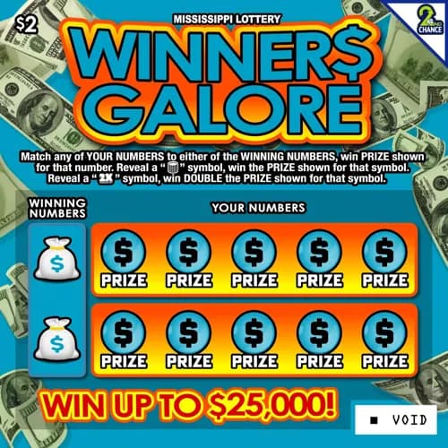 WINNER$ GALORE scratch-off ticket