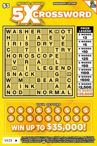 5X Crossword scratch-off ticket