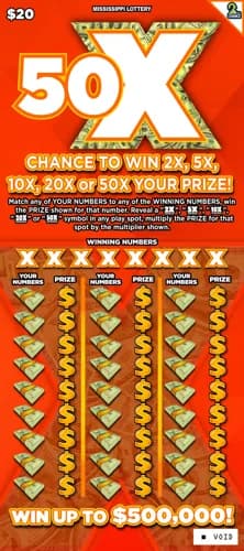 50X scratch-off ticket