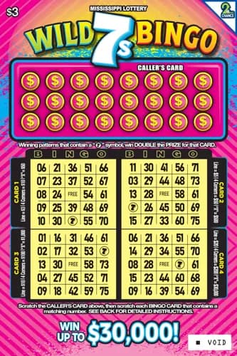 Wild 7s Bingo scratch-off ticket