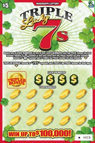 Triple Lucky 7s scratch-off ticket