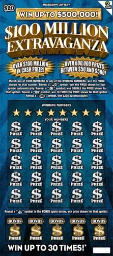 $100 Million Extravaganza scratch-off ticket