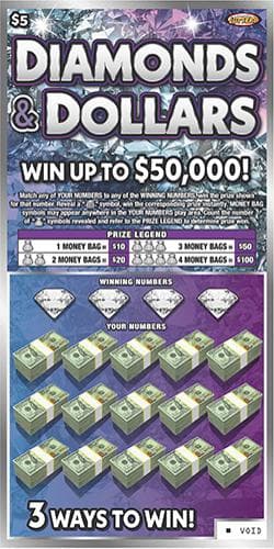 Diamonds & Dollars scratch-off ticket