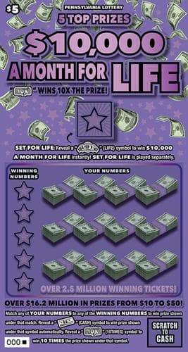 $10,000 a Month for Life scratch-off ticket