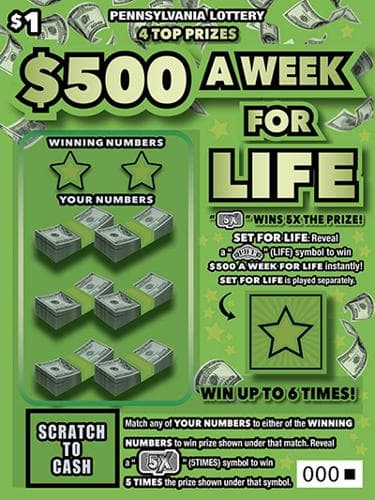 $500 a Week for Life scratch-off ticket