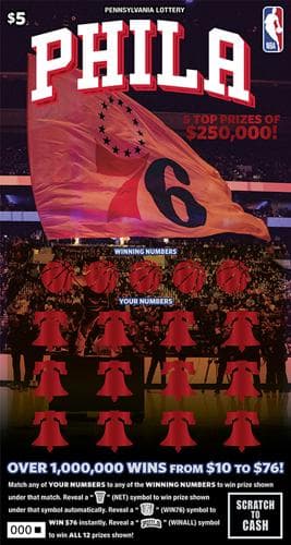 PHILADELPHIA 76ERS scratch-off ticket